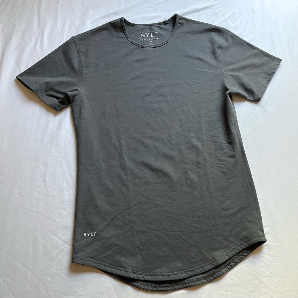 BYLT grey drop cut short sleeve‎ rounded hem T-shirt